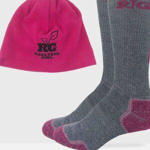 Realtree Girl Fleece Toboggan Sock/Hat Combo Gray/Fuchsia Med 9-11 ~All Season